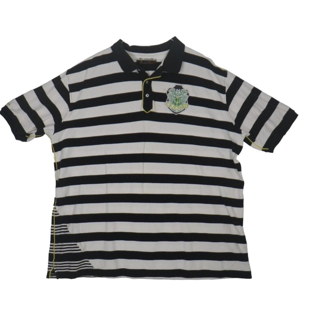 Coogi Mens Black White Striped Polo Shirt, Rugby‎ Style, Plus Size 4XL